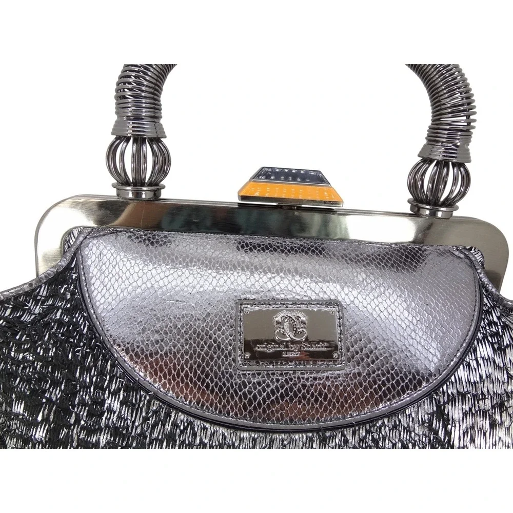 Original by Sharif Silver Metallic Embellished Evening Bag Tassel Frame‎ Purse